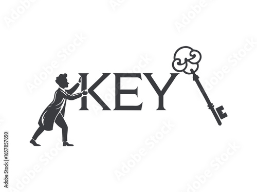 Elegant vintage key graphic for real estate or business. A simple, stylized, vintage-style key graphic overlays the word "KEY" in a clean, modern design. 