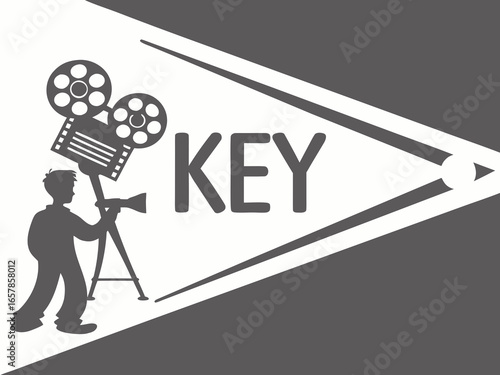 Elegant vintage key graphic for real estate or business. A simple, stylized, vintage-style key graphic overlays the word "KEY" in a clean, modern design. 