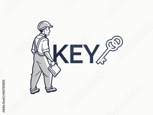 Elegant vintage key graphic for real estate or business. A simple, stylized, vintage-style key graphic overlays the word "KEY" in a clean, modern design. 