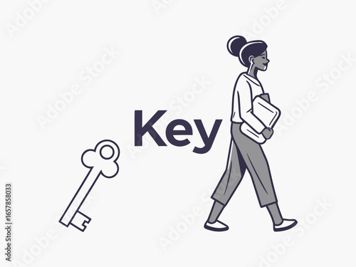 Elegant vintage key graphic for real estate or business. A simple, stylized, vintage-style key graphic overlays the word "KEY" in a clean, modern design. 