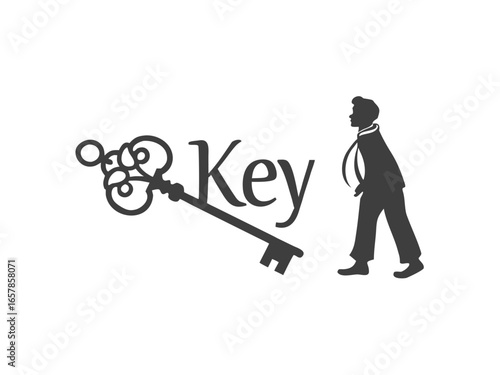 Elegant vintage key graphic for real estate or business. A simple, stylized, vintage-style key graphic overlays the word "KEY" in a clean, modern design. 