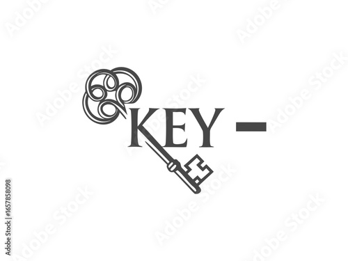 Elegant vintage key graphic for real estate or business. A simple, stylized, vintage-style key graphic overlays the word "KEY" in a clean, modern design. 