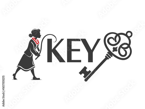 Elegant vintage key graphic for real estate or business. A simple, stylized, vintage-style key graphic overlays the word "KEY" in a clean, modern design. 