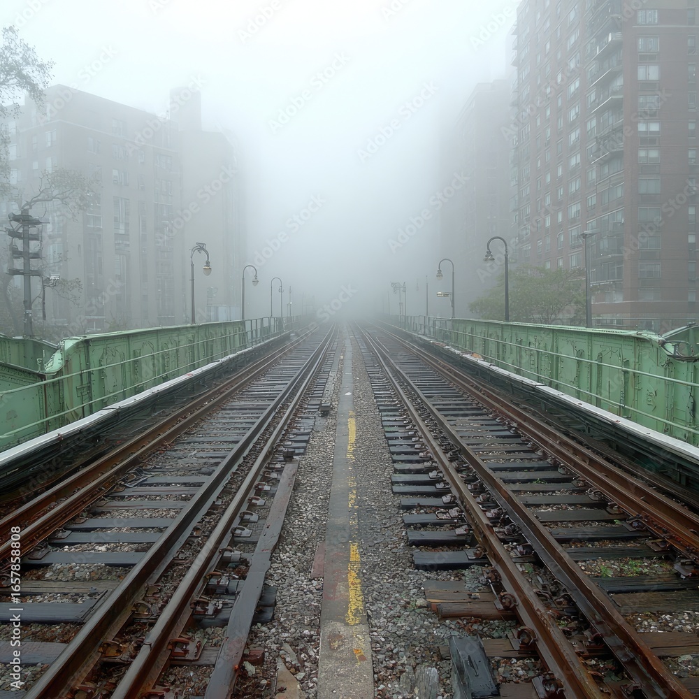 Naklejka premium Foggy city subway tracks