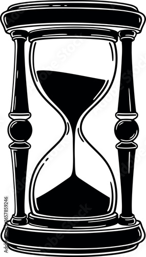 Vintage hourglass with sand flowing from top to bottom representing the passage of time and urgency in a sketch style