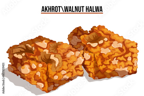 Akhrot Walnut Halwa Illustration - Traditional Indian Sweet Dessert with Nuts