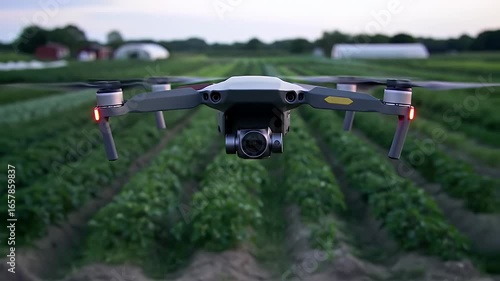 Wallpaper Mural Gray Drone Flying Over Lush Green Farm Field Rows Aerial View Monitoring Crops and Technology Agriculture Innovation Torontodigital.ca