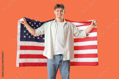 Young man with flag of USA ...