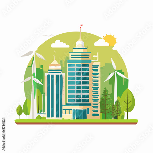 Green advertising icons featuring eco-friendly ads, renewable energy branding, and sustainable marketing in clean flat vector style.