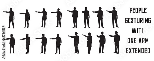 Architectural Drawings people gesturing with one arm extended silhouette vector illustration, front view, human person Minimal style hand drawn. Sections, Elevations, Floor Plans