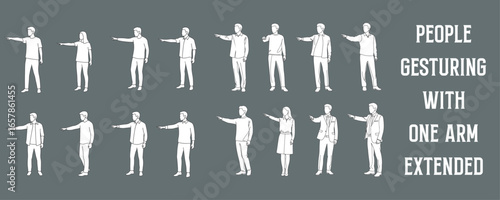 Architectural Drawings people gesturing with one arm extended vector illustration, front view, human person Minimal style hand drawn. Sections, Elevations, Floor Plans