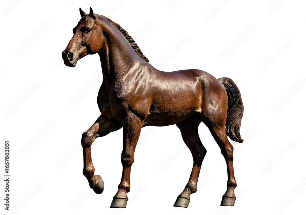 Naklejka premium Elegant isolated horse sculpture front view artistic concept for visual impact, isolated on transparent or white background