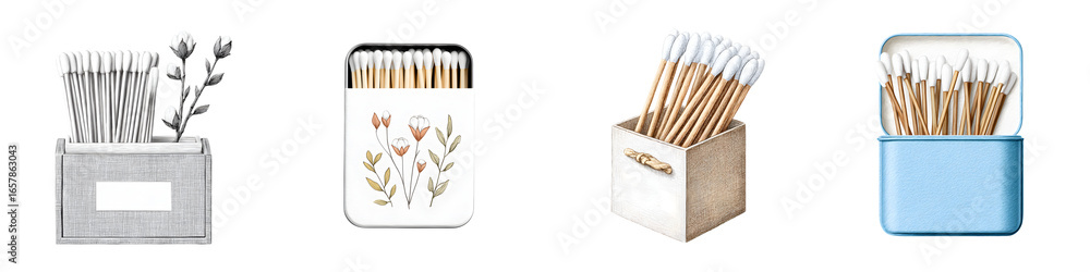 Fototapeta premium Cotton Swab Collection - Organic Sustainable Hygiene Products on White