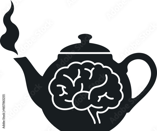 Creative idea concept with a steaming teapot filled with a human brain symbolizing mental stimulation and innovation