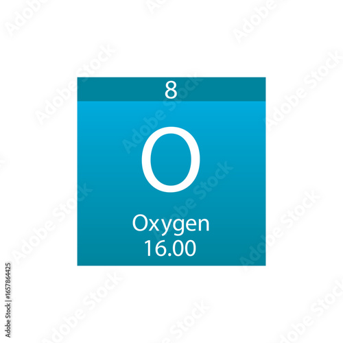 O Oxygen Non reactive metal Chemical Element Periodic Table. Simple flat square vector illustration, simple clean style Icon with molar mass and atomic number for Lab, science or chemistry class.