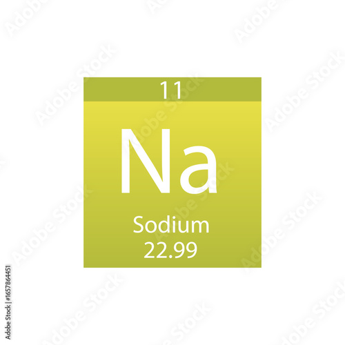Na Sodium Alkali metal Chemical Element Periodic Table. Simple flat square vector illustration, simple clean style Icon with molar mass and atomic number for Lab, science or chemistry class.