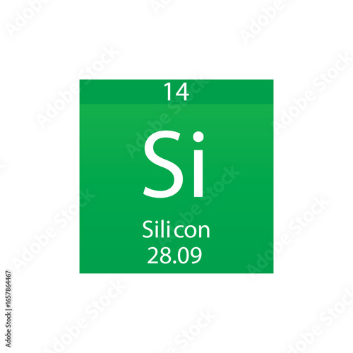 Si Silicon Metalloid Chemical Element Periodic Table. Simple flat square vector illustration, simple clean style Icon with molar mass and atomic number for Lab, science or chemistry class.