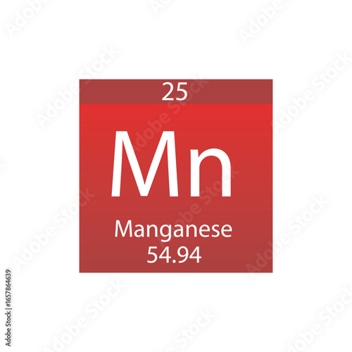 Mn Manganese Transition metal Chemical Element Periodic Table. Simple flat square vector illustration, simple clean style Icon with molar mass and atomic number for Lab, science or chemistry class.