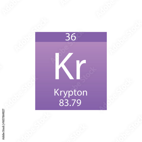 Kr Krypton Noble gas Chemical Element Periodic Table. Simple flat square vector illustration, simple clean style Icon with molar mass and atomic number for Lab, science or chemistry class.