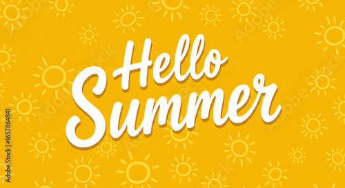 Bright yellow background with hello summer text and subtle pattern