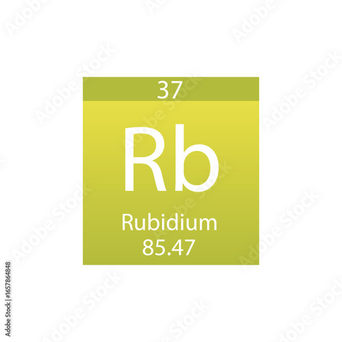 Rb Rubidium Alkali metal Chemical Element Periodic Table. Simple flat square vector illustration, simple clean style Icon with molar mass and atomic number for Lab, science or chemistry class.