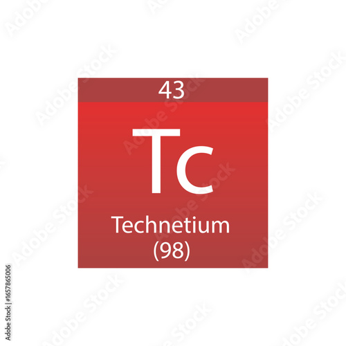 Tc Technetium Transition metal Chemical Element Periodic Table. Simple flat square vector illustration, simple clean style Icon with molar mass and atomic number for Lab, science or chemistry class.