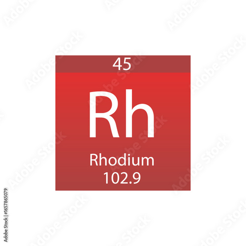 Rh Rhodium Transition metal Chemical Element Periodic Table. Simple flat square vector illustration, simple clean style Icon with molar mass and atomic number for Lab, science or chemistry class.