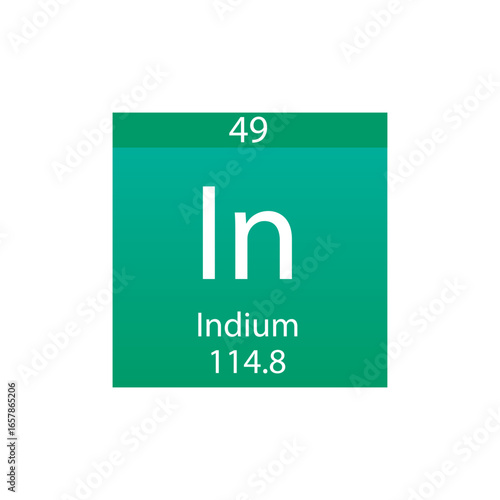 In Indium Post transition metal Chemical Element Periodic Table. Simple flat square vector illustration, simple clean style Icon with molar mass and atomic number for Lab, science or chemistry class.