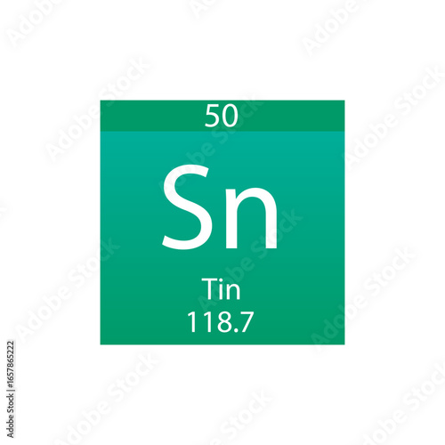 Sn Tin Post transition metal Chemical Element Periodic Table. Simple flat square vector illustration, simple clean style Icon with molar mass and atomic number for Lab, science or chemistry class.