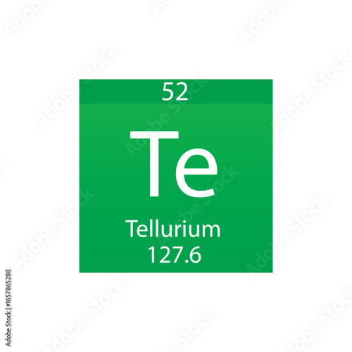 Te Tellurium Metalloid Chemical Element Periodic Table. Simple flat square vector illustration, simple clean style Icon with molar mass and atomic number for Lab, science or chemistry class.