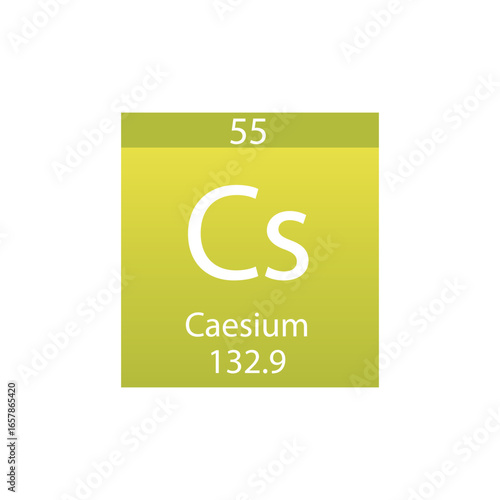 Cs Caesium Alkali metal Chemical Element Periodic Table. Simple flat square vector illustration, simple clean style Icon with molar mass and atomic number for Lab, science or chemistry class.