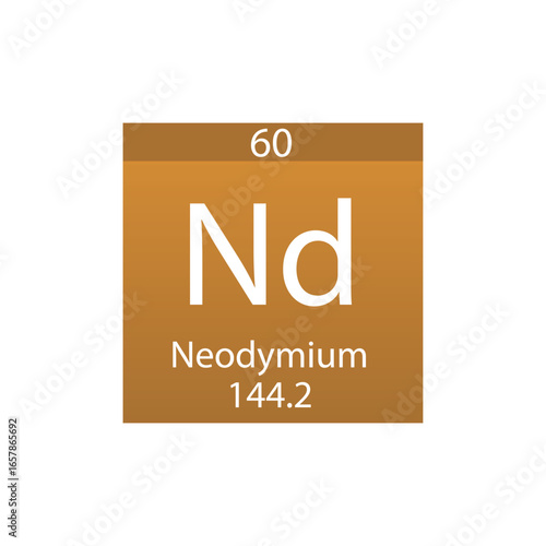 Nd Neodymium Lanthanide Chemical Element Periodic Table. Simple flat square vector illustration, simple clean style Icon with molar mass and atomic number for Lab, science or chemistry class.