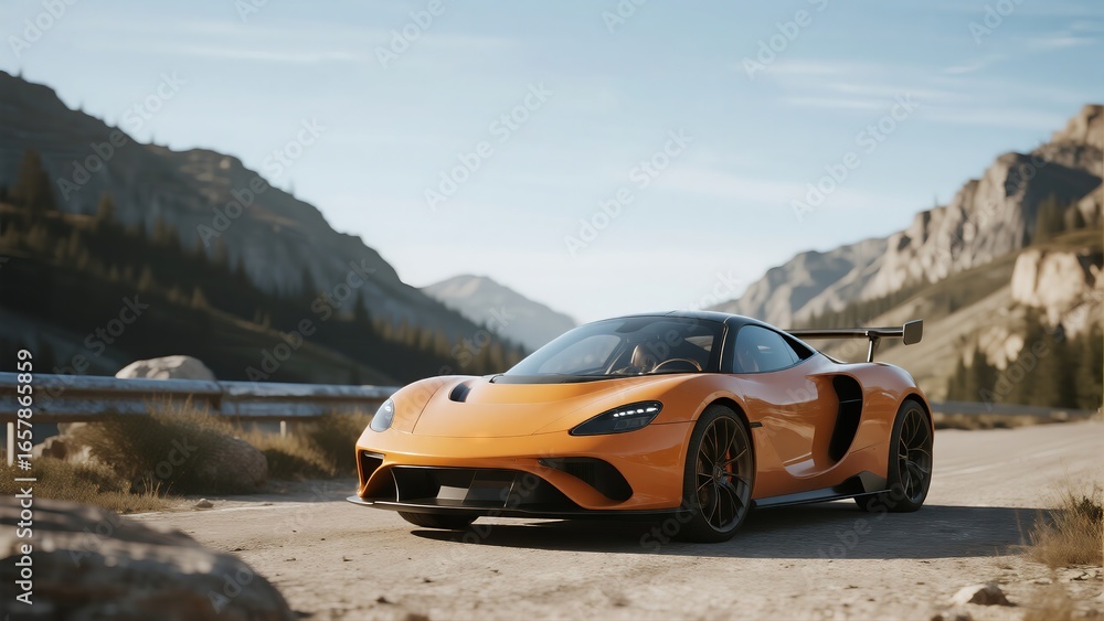Naklejka premium Outdoor orange sports car scene, speed - and - passion design material