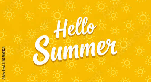 Hello summer bright yellow background with subtle floral pattern
