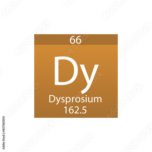 Dy Dysprosium Lanthanide Chemical Element Periodic Table. Simple flat square vector illustration, simple clean style Icon with molar mass and atomic number for Lab, science or chemistry class.
