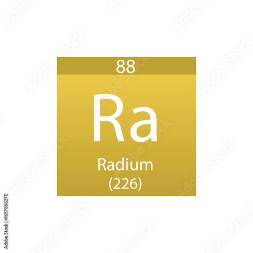 Ra Radium Alkaline earth metal Chemical Element Periodic Table. Simple flat square vector illustration, simple clean style Icon with molar mass and atomic number for Lab, science or chemistry class.