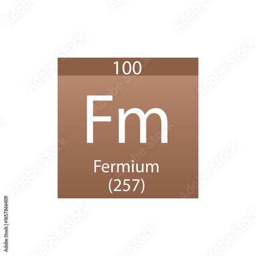 Fm Fermium Actinoid Chemical Element Periodic Table. Simple flat square vector illustration, simple clean style Icon with molar mass and atomic number for Lab, science or chemistry class.