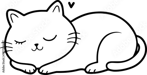 Cute black vector cat sleeping peacefully with a charming smile and relaxed posture