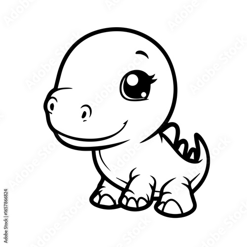 Cute cartoon dinosaur character designed for children, featuring a friendly expression and stylized features