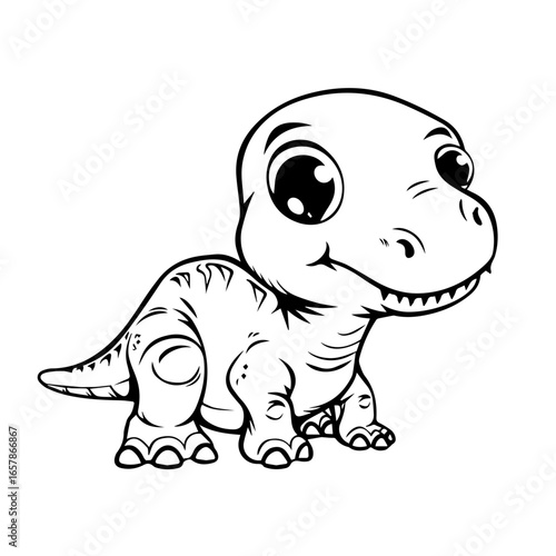 Cute cartoon dinosaur character designed for children's entertainment and educational materials with a playful expression and friendly demeanor