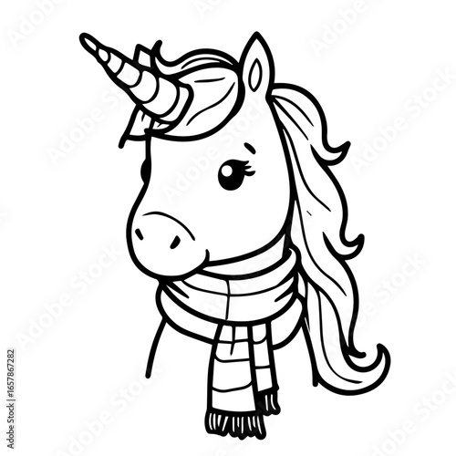 Unicorn character with a horn and scarf, showcasing imagination and whimsy