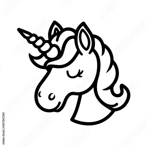 Elegant black vector unicorn head design showcasing whimsical charm and mythical allure in a modern artistic style