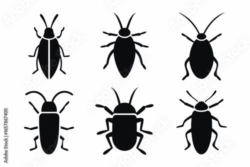 set of Cockroach icon vector silhouette illustration isolated on white background