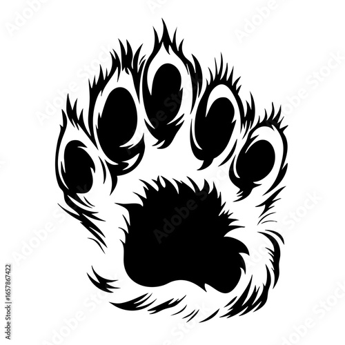 Stylized black bear paw print illustration showcasing detailed design and texture with distinct claws