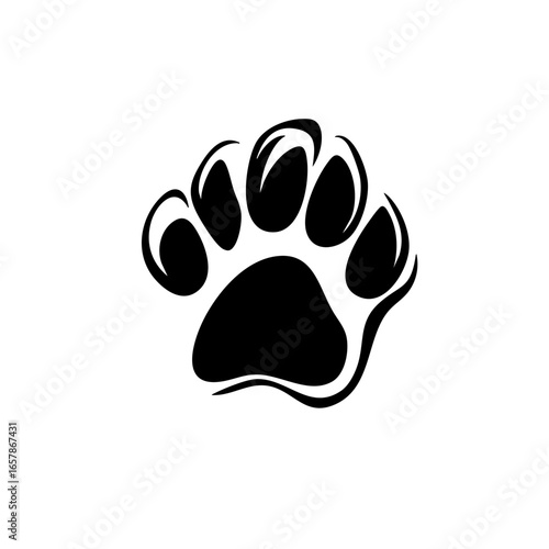 Stylized black paw print vector design featuring five toes with detailed curves suitable for various artistic projects