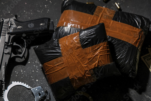 Drug packages with gun and ...