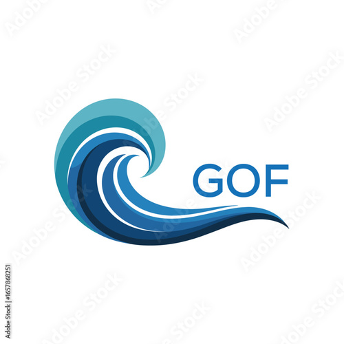 Obraz na plátně GOF Wave Ocean Logo Design with Text GOF, GOF Later Logo, Blue Wave Icon with Company Name