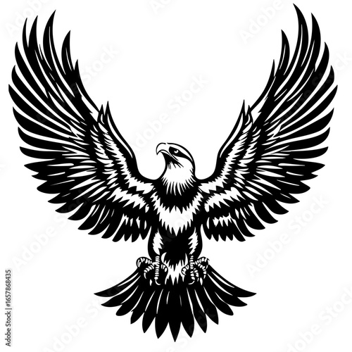 Majestic black eagle in flight showcasing outstretched wings and powerful stance during the day