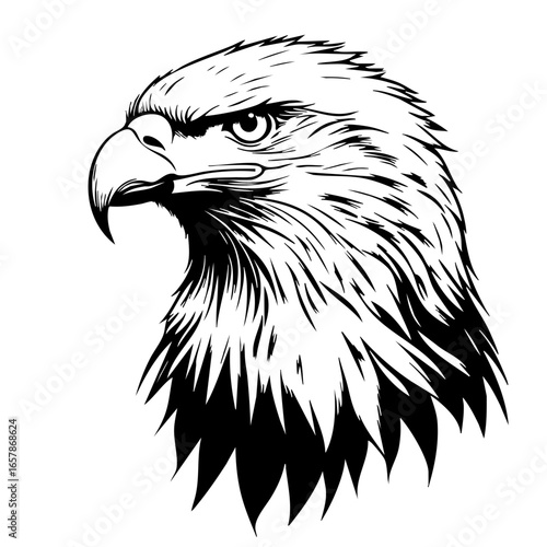 Majestic black vector depiction of a fierce eagle showcasing its powerful features and hypnotic gaze
