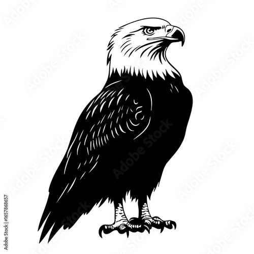 Majestic black vector eagle illustration perched confidently with an intense gaze